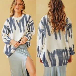 Verge Girl Blue and White Crew Neck Sweater